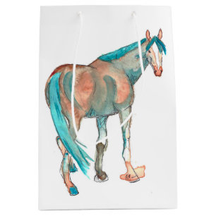 Paardensport Waterverf Abstract Paardenschilderij Medium Cadeauzakje