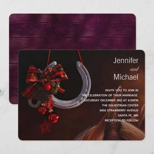 Paardensportthema Hanging Hoefijzer Wedding Kaart (Voorkant / Achterkant)