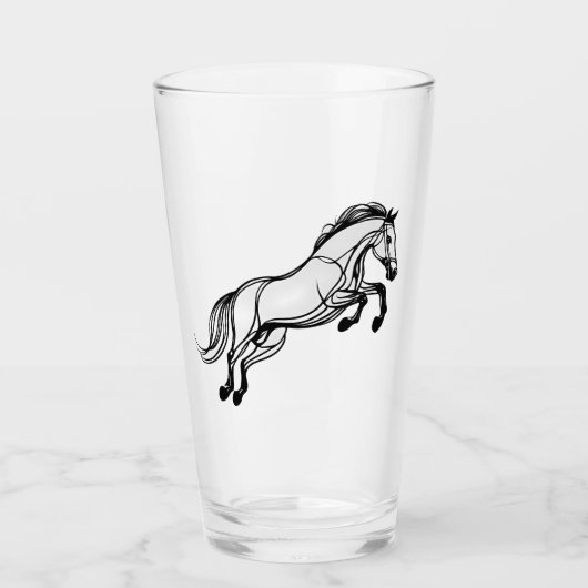Paardensprong zwart-wit Doodle Glas (Voorkant)
