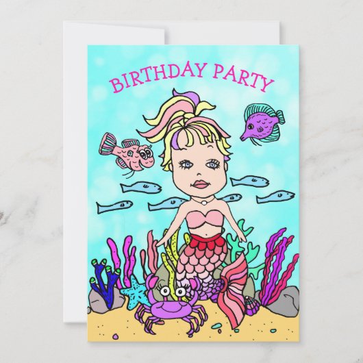 Paardenstaart Zeemeermin Onder Zee Verjaardagsfees Kaart (Voorkant)