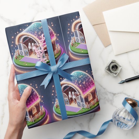 Paardenstal ingericht voor Kerstmis en paarden Cadeaupapier (Geschenken)