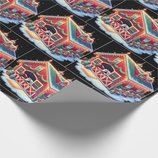 Paardenstal ingericht voor Kerstmis en paarden Cadeaupapier (Hoek)