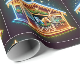 Paardenstal ingericht voor Kerstmis en paarden Cadeaupapier