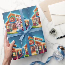 Paardenstal ingericht voor Kerstmis en paarden Cadeaupapier