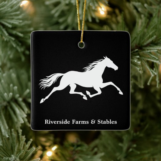 Paardenstal Naam Zwart Keramisch Ornament (Boom)