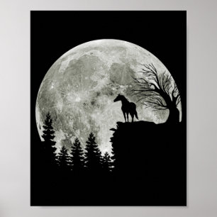 Paardenstandaard op berg spooky Halloween Moon Poster