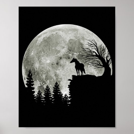 Paardenstandaard op berg spooky Halloween Moon Poster (Voorkant)