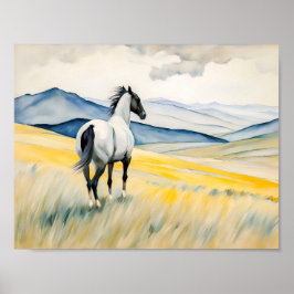 Paardenstaren over Schilderachtig landschap Poster