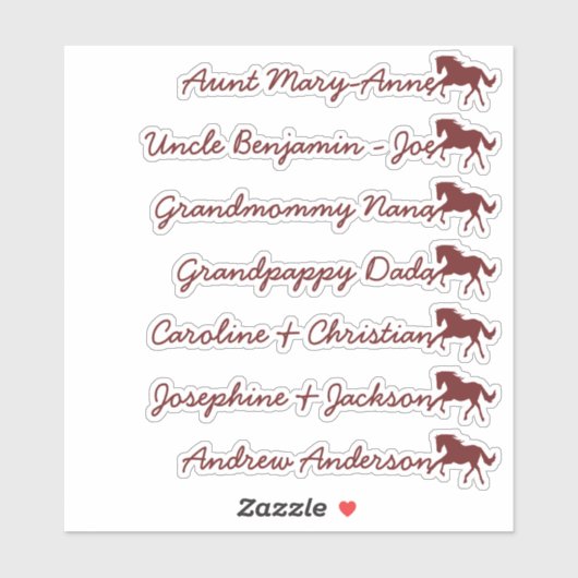 Paardensymbool Aangepaste gastenlijst 7 namen Kall Sticker (Vel)