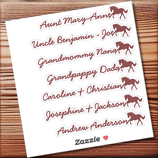 Paardensymbool Aangepaste gastenlijst 7 namen Kall Sticker