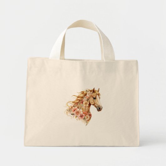 Paardentassen Bloem Boho Equestrian Mini Tote Bag (Voorkant)