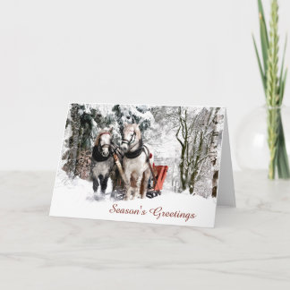 Paardenteam Sleigh Ride door sneeuwige Bossen Feestdagen Kaart