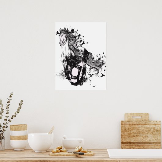 Paardentekening en Abstracte Natuur Poster (Keuken)