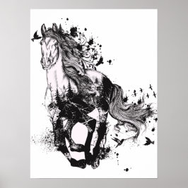 Paardentekening en Abstracte Natuur Poster
