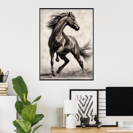 Paardentekening, poster van houtskool (Thuiskantoor)