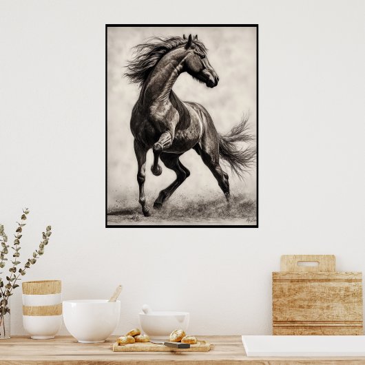 Paardentekening, poster van houtskool (Keuken)