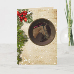 Paardenthema kerstkaart en envelop; pas aan! feestdagen kaart