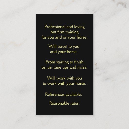 Paardentraining en routinetraining visitekaartje (Achterkant)