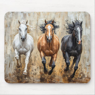 Paardentrio galopperend schilderij muismat