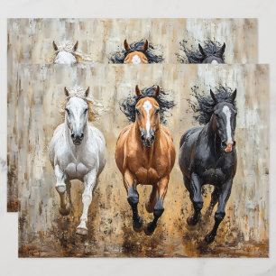 Paardentrio Galopperende Schildering Scrapbook Pap