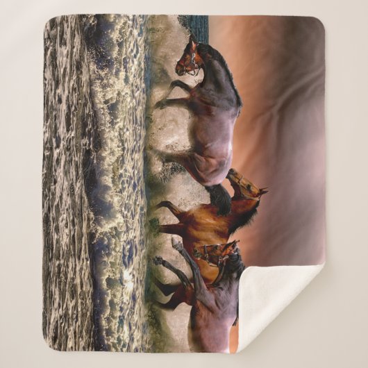 Paardentrio loopt in Ocean Surf bij zonsondergang Sherpa Deken (Voorkant)