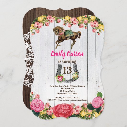 Paardenuitnodiging pony Rijden Verjaardag Uitnodig Kaart (Voorkant / Achterkant)