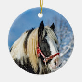 Paardenverf sneeuwfoto keramisch ornament (Voorkant)