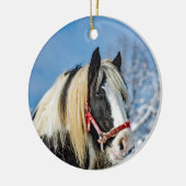 Paardenverf sneeuwfoto keramisch ornament (Links)