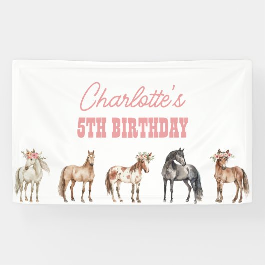 Paardenverjaardag Achtergrond Pony Party Banner (Horizontaal)