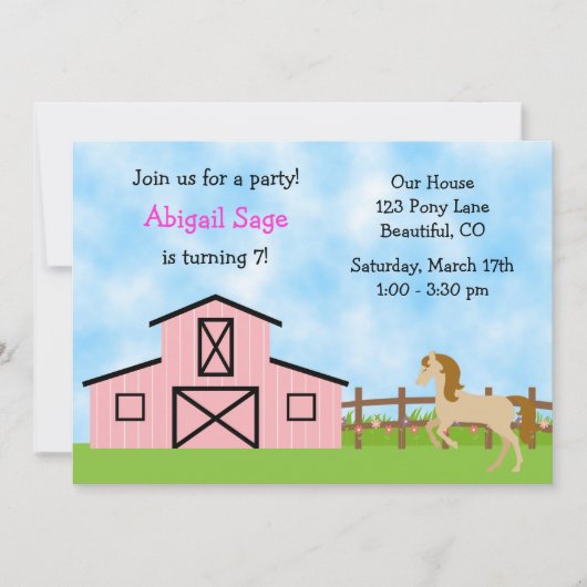 Paardenverjaardag uitnodiging voor meisjes (Voorkant)