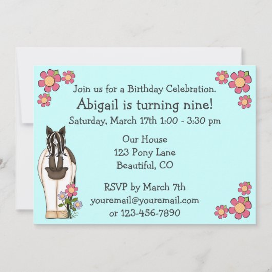 Paardenverjaardag uitnodiging voor meisjes (Voorkant)