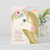 Paardenverjaardagsfeest Bloemen Roze Pony verjaard Kaart (Staand voorkant)