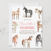 Paardenverjaardagsuitnodiging, Floral Pony Invite, Kaart (Voorkant)