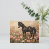 Paardenveulen met Blush Pink Flowers Briefkaart (Staand voorkant)