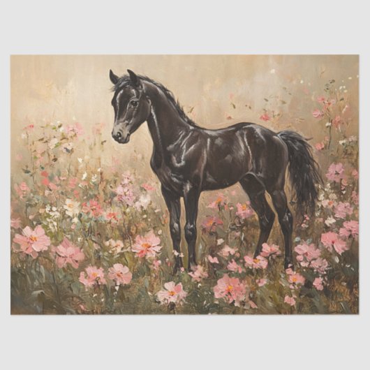 Paardenveulen met Blush Roze Bloemen Decoupage Tissuepapier (Voorkant)