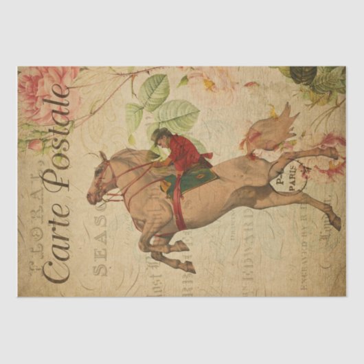 PaardenVintage Floral Briefkaart Tissuepapier (Voorkant)