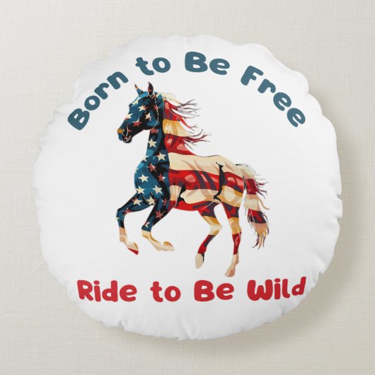 Paardenvlag Amerika Rond Kussen (Voorkant)