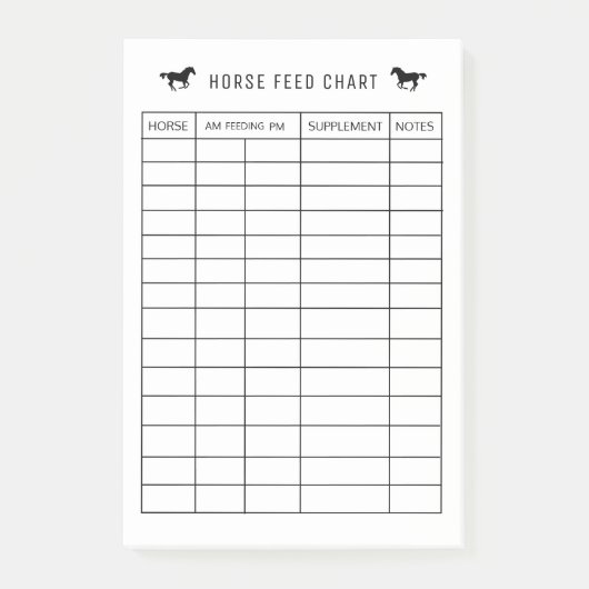 Paardenvoergrafiek, Voedingsschema voor Paardensta Post-it® Notes (Voorkant)