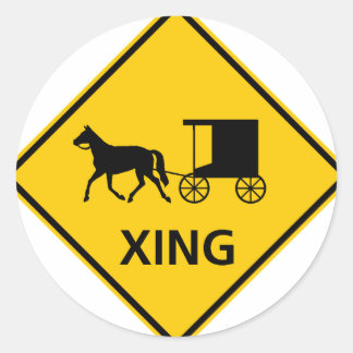 Paardenwagen kruising snelweg teken ronde sticker