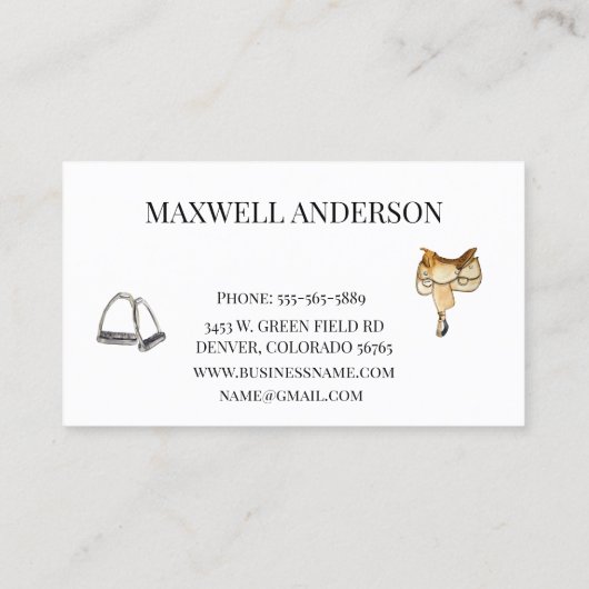 PaardenWaterverf Ferrier Stable Hoefijzer Visitekaartje (Achterkant)