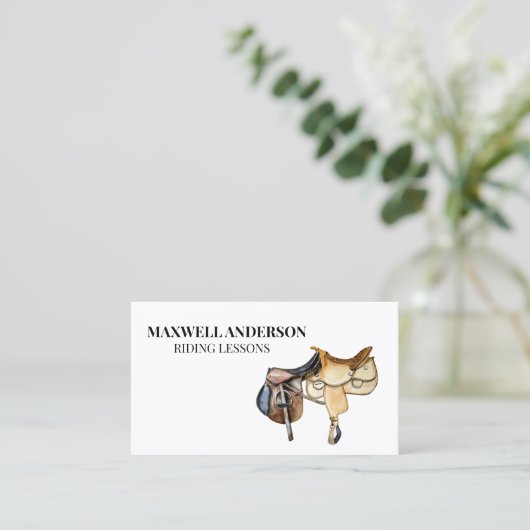 PaardenWaterverf Riding Equestrian Saddle Visitekaartje (Staand voorkant)