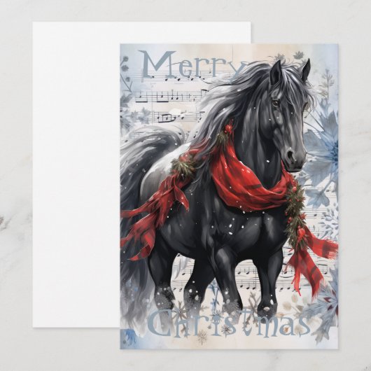 PaardenwinterkerstWaterverf Feestdagenkaart (Voorkant / Achterkant)