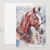 PaardenwinterkerstWaterverf Feestdagenkaart (Voorkant / Achterkant)