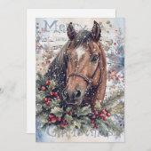 PaardenwinterkerstWaterverf Feestdagenkaart (Voorkant / Achterkant)