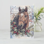 PaardenwinterkerstWaterverf Feestdagenkaart (Staand voorkant)