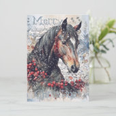 PaardenwinterkerstWaterverf Feestdagenkaart (Staand voorkant)