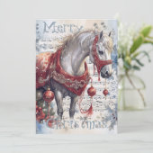 PaardenwinterkerstWaterverf Feestdagenkaart (Staand voorkant)