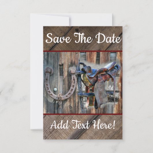 Paardenzadel Hoefijzer Rustic Western sparen de ge Save The Date (Voorkant)