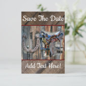 Paardenzadel Hoefijzer Rustic Western sparen de ge Save The Date (Staand voorkant)