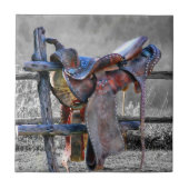 Paardenzadel Op Corralhek Western Tegeltje (Voorkant)